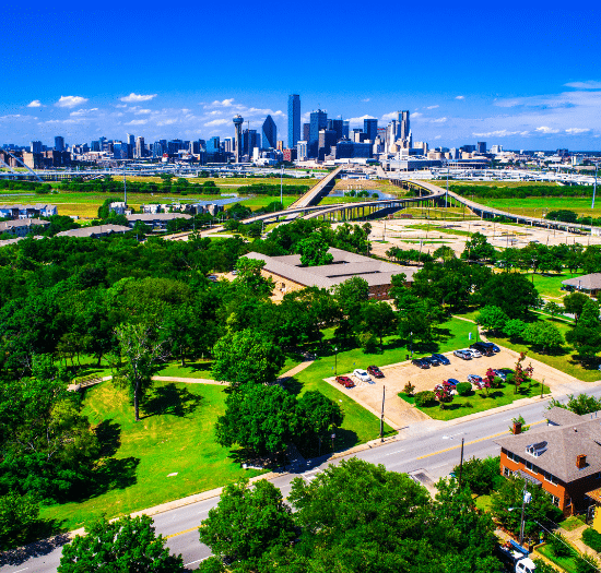 Dallas TX Creative Recruiting Firm - overhead image of Dallas with parks and buildings in background