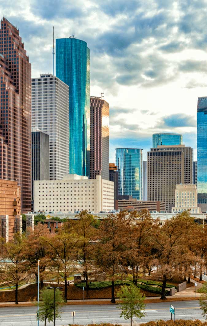 Creative Recruiting Firm Houston - image of downtown Houston and city parks in fall